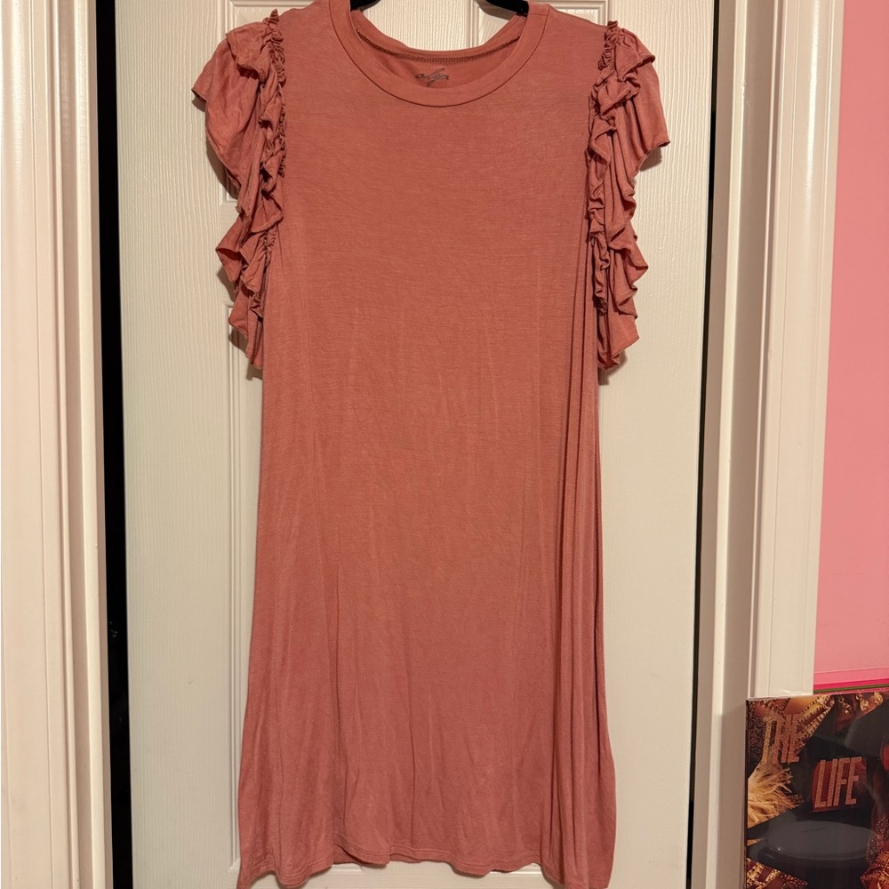 Alya Ruffled Sleeve Mini Dress in Dusty Pink